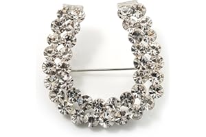 Avalaya Clear Crystal Lucky Horseshoe Brooch (Silver Tone)