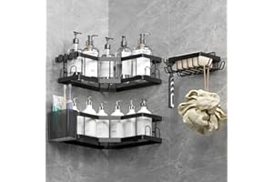 ACEMINING Porta Sapone per Doccia, 4 Pack Nero (SM+2) Mensola Doccia con Adesivo, Acciaio al Carbonio Porta Bagnoschiuma Resistente alla Ruggine, Shampoo Accessori