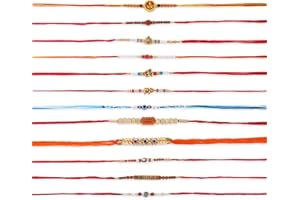 SWACRAFT Set of 12 Rakhi for Brother | Evil Eye Rakhi for Small Brother Sister| Rudraksha Rakhi for Brother Bhaiya Bhabhi | Designer Shree Rakhi for Brother | VRDUK0V3