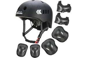 KAMUGO Casque Velo Enfant Ensemble, Casque pour Enfants pour garçons et Filles de 2 à 8 Ans, avec Un Ensemble d'équipement de Protection, Convient aux Scooters vélos Patins à roulettes