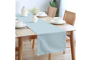 Encasa XO Table Runner Size 32x150 cm | Cotton Canvas Fabric | Ice Blue Solid Color | Machine Washable & Durable