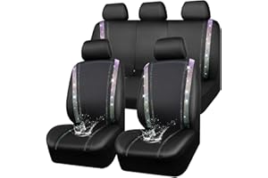 CAR PASS Coprisedili impermeabili in pelle, set completo di rivestimenti per sedili con diamanti scintillanti, cristalli brillanti, universali per il 95% di tutte le automobili, camion e SUV, per