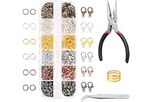 PRETTME Kettenverschluss Verschlüsse für Armbänder, 120 Stück Karabinerverschluss und 900 Stück Biegeringe mit Schmuckzange Pinzette Sprungringöffner für Schmuckhandwer DIY und Reparatur Kit