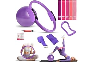 RIZENCE Upgraded Pilates Ring Equipment Set, Home Pilates Kit for Women with 15’’ Magic Ring with Dual Padded Handles, Yoga Ball, 5 Resistance Bands & Fitness Guide, Complete Pilates Essential Kit