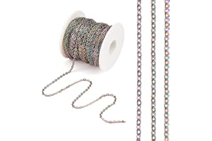 COGCHARGER Cadenas de cable de acero inoxidable de 32.8 pies, 10 m, color arcoíris, cadena ovalada, plana, multicolor, para joyería, collares, pulseras, pendientes, manualidades…