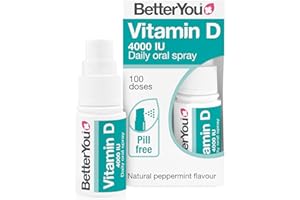 BetterYou Vitamin D3 4000 IU Oral Spray, Fast Acting High Strength Vitamin D3 Supplement, 3-Month Supply, Natural Peppermint Flavour, Made in The UK