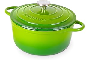 Casseruola di ghisa con coperchio - antiaderente, resistente al forno, smaltata, robusta Dutch Oven - verde, 4,7 l, 24 cm - Di Nuovva