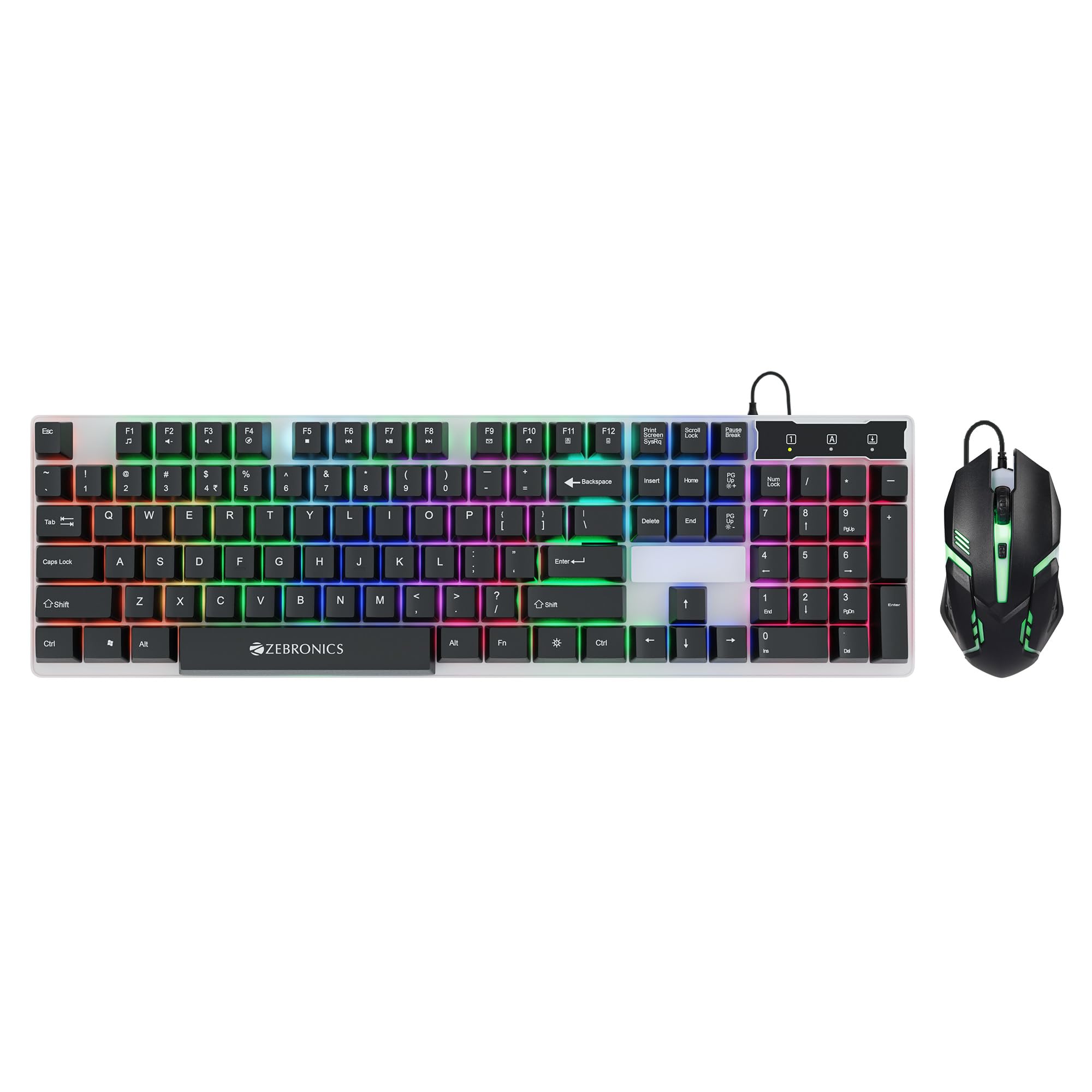 ZEBRONICS Trion USB Gaming Keyboard & Mouse Gaming Combo, 104 Keys Backlit, Translucent Material, Multi Color LED, Multi DPI 