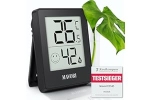 MAVORI® Hygrometer Thermometer innen - präziser Temperatur und Luftfeuchtigkeitsmesser innen - Thermometer Hygrometer innen, Temperaturmessgerät, Hydrometer Feuchtigkeit digital (Schwarz, Einzeln)