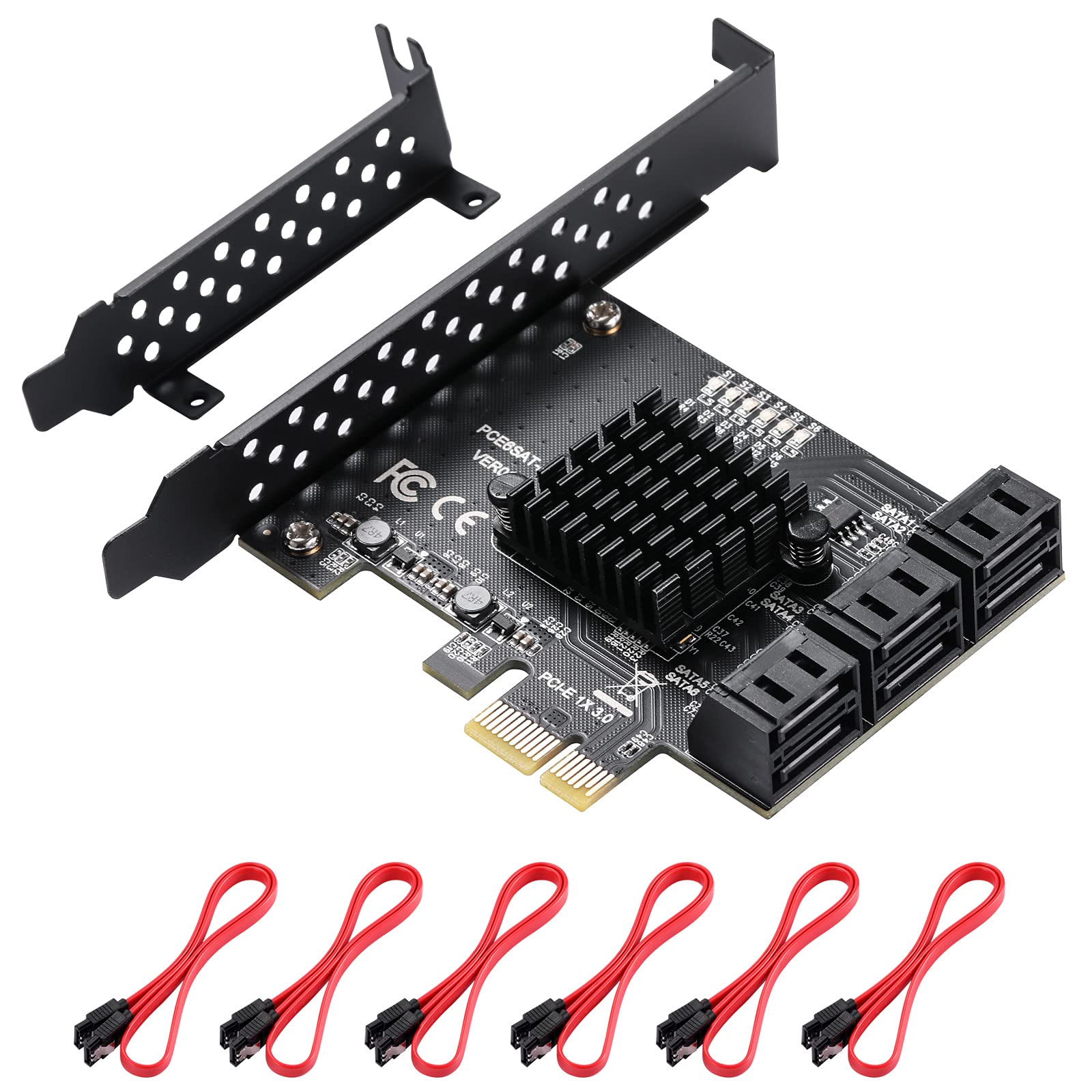 MZHOU PCIe 6-Port SATA Card, 6 Cables & Low Profile Bracket, Supports 6 SATA 3.0 Devices (ASM1166 Chip)