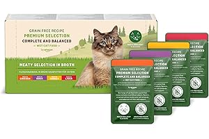 by Amazon Comida húmeda para gatos adultos sin cereales Selección de carne en caldo, 4.76 kg (56 paquetes de 85g) (antes Lifelong)
