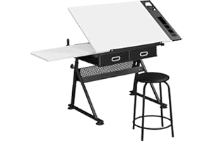 Soberine Tavolo da Disegno in MDF e Ferro Angolo Regolabile Scrivania da Lavoro Artistica per Architettura Pittore Ingegnere Artista (Bianco)