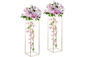 Inweder Support de Fleurs Centres de Mariage - 2 Pcs Or Colonne Vases avec Panneau en Métal 100cm Grand Vase de Plancher Géométrique Fleur Présentoir pour Centre de Table Fête Décor Maison