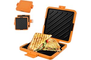 CBWERBB Microwave Toastie Maker,Microwave Toastie Sandwich Maker, Silicone Microwaveable Cookware, Heatwave Technology Non-Stick Plates Wireless for Cooking Delicious Crispy Sandwiches (Orange)