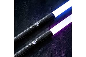 Kotsy Lichtschwert, Doppel Klinge RGB 7 Farben veränderbar mit Sound Metall Hilt Lichtschwert Kraft FX Duelling Lichtschwert Spielzeug für Kinder Geschenk (2pcs-schwarz)