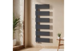 EMKE Badheizkörper 1535 x 600 mm, Runde Rohre Handtuchheizkörper Seitenanschluss Badheizkörper Handtuchhalter Handtuchwärmer Handtuchtrockner Handtuch Heizkörper Bad Anthrazit 933W