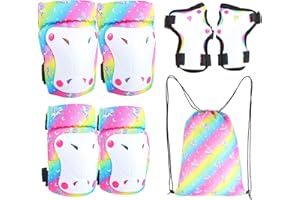 TIJUNIK Knieschützer für Kinder, Ellenbogenschützer, Handgelenkschützer mit Kordelzugbeutel, Schutzausrüstungsset für Mädchen von 3–8 Jahren, Rollschuhlaufen, Fahrrad (klein)