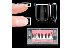 NOVO OVO Straight Square Thick Short Natural Nail Tips Press on, No C Curve Sharp Square Soak Off Soft Gel Fake Nail Extension, Full Cover False Nails for Acrylic French, Salon DIY x 15 Sizes 510 pcs