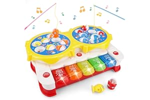 MERMOE 5 en 1 Juego de Pesca Peces Niños con Musical, Juguetes Montessori 3 4 5 6 7 Años Piano con Canciones Whack-A-Mole Juego de Mesa Infantil Educativo Interactivo, Regalo Cumpleaños Navidad Pascua
