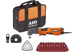 AEG - Outil multi-fonction 300 Watts avec tête multifonction pour découper, poncer et scier, variateur de vitesse, Livrée en sac avec lames et abrasifs - OMNI-300KIT1