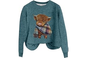 GENERIC Ladies Sweatshirts Without Hood UK,Ladies Knitted Pullover Sweatshirt Cow Prints Long Sleeve Sweater Casual Warm Fall Tunic Tops Fashion Clothes Oversize Going Out Holiday Vacation