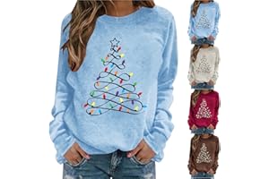 BVEBJDX Christmas Tree Jumper Women Long Sleeve Pullover Xmas Tree Print Sweatshirt Fleece Lined Sweaters Tops Crewneck T-Shirt Winter Autumn Casual Jumpers Christmas Holiday Sweatshirts Blouses