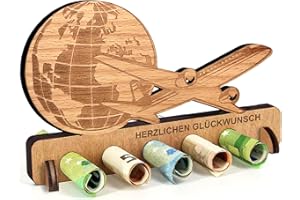 DOERFEELL Geburtstag Geldgeschenk Holz, Geldgeschenk für Reise, Flugzeug Geschenk, Flitterwochen Geld Geschenk Holz Deko für Freunde, Familie, Frauen und Männer