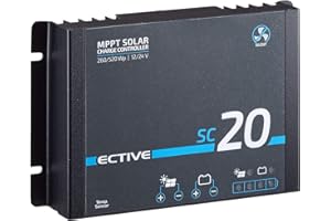 ECTIVE - SC 20 Silent MPPT Solar Laderegler 12V/24V 20A – leiser Charge Controller bis 50V, 240/480 Wp kompatibel mit LiFePO4/AGM/GEL/Nass – für Wohnmobil, Camper, Caravan, Boot