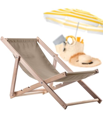 Merino Wool Lounger-Set 2x Liegestuhl + Tisch – Klappbar, Verstellbar, Aus Buchenholz, Beige
