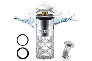 SHFYFHS uniwersalny korek typu pop-up, korek odpływowy ze stali nierdzewnej, zestaw odpływowy zawór, korek do zlewu, z wyjmowanym koszem, z 2 uszczelkami,Nadaje się do wann, zlewozmywaków, kuchni itp(34-40mm)