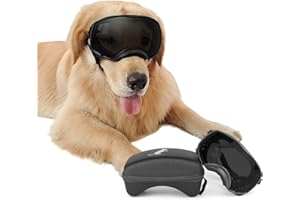 NAMSAN Gafas de Sol para Perros con Protección UV Gafa con Cinta Ajustable y Almohadillas de Espuma Gafas de Sol para Mascotas Protegen los Ojos para Perros Grandes- Negro