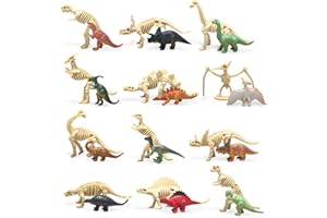 Euclidean Cube Dinosaur Figures,24Pcs Mini Dinosaur Skeleton Set with Educational Realistic Dinosaur Party Supplies，Model Toys for Kids Ages 3 and Up