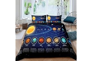 LOUSSIESD Juego de Funda de edredón con Sistema Solar, diseño de Galaxia, Espacio Exterior, Juego de Ropa de Cama para niños, niñas, Universo, Planetas, Funda de edredón de astronomía, colección de 3 Piezas, t