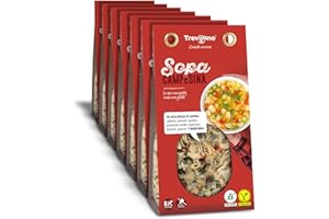 Sopa Campesina Trevijano: 7 bolsas de 100g cada una. Cada bolsa contiene 8 raciones de sopa mezcla de patata, cebolla, tomate, pimiento verde, espinaca, brócoli y puerro.