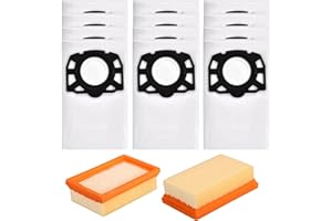 BLUTENET Pack of 14 Bag Filter Replacement Parts for Kärcher WD4 WD5 WD6 WD5P WD6P Premium MV4 MV5 MV6 Wet Dry Vacuum Cleaner KFI 487 KFI 4410 Vacuum Cleaner Accessories (12 Dust Bags + 2 HEPA Filters)