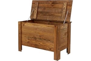 MODO24 Truhe, Holztruhe mit Deckel, Holzbank, Schatztruhe, Truhenbank, Sitzbank für Kinder, Spielkiste, In- & Outdoor, Robuste, UV-beständig, FSC-Holz, Abmessungen 51,5x84x40 cm, Farbe: Braun