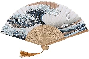 BAGIMA Japoński Wachlarz Elegancki Styl Janpanese Malowane Fale Taniec Składany Wentylator Przenośny Składany Wentylator Bambusowy Wachlarz Dekoracja Biurowa dla Kobiet (Erqing 25 kości)