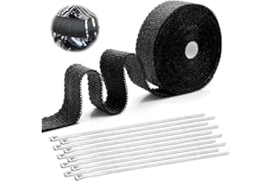 MAGISEL Bende Termiche Moto, 5M Nastro Termico Isolante, Benda Termica per Scarico Marmitta, Nero Nastro Termico Isolante in Fibra di Vetro con 10 Fascette Metalliche, per Tubi di Scarico Vano Motore, Auto