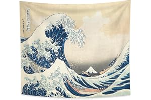 YONGFOTO Arazzo da Parete Giapponese Monte Fuji 36 Viste Camera Tappezzerie La grande onda di Kanagawa Montagna Muraria Japones Poster Pittura Tradizionale Hokusai 180x160cm