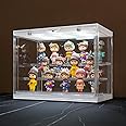 DEONG Clear Display Case with LED Light USB 3 Tier Acrylic Display Box Stand Stackable Voice Control Lighted Display Cabinet Storage Showcase Dustproof Organizer for Mini Action Figures and Minitoy
