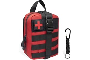 QIYUANT Trousse de Secours Militaire Vide, Pochette EMT IFAK Médecine Tactique, Rip-Away Sac étanche Molle de Premiers Secours EDC Survie de Poche pour Randonnée Camping (Rouge avec 1 Mousquetons)