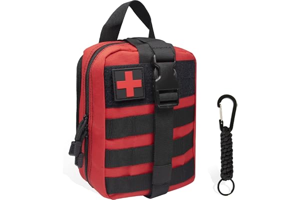QIYUANT Trousse de Secours Militaire Vide, Pochette EMT IFAK Médecine Tactique, Rip-Away Sac étanche Molle de Premiers Secours EDC Survie de Poche pour Randonnée Camping (Rouge avec 1 Mousquetons)