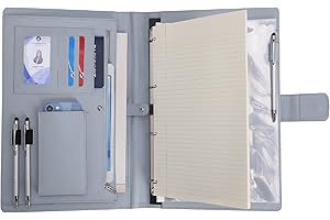 Wonderpool A4 PU Cuir Porte Document Classeur Anneaux Planchettes à pince Amovible Dossier De Conférencier pour Organiseur Conférence Réunion Bureau Voyage École (Gris clair)