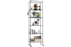 Himimi Estante de Almacenamiento de pie de 6 Niveles con Ruedas, Altura Ajustable, estantería Resistente con Gancho para baño, Cocina, Garaje, Dormitorio, Color Negro