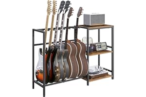 MAHANCRIS Soporte para guitarra, soporte de guitarra para instrumentos de 5 a 6 cuerdas, adecuado para guitarra acústica, bajo, estante de guitarra con estantes para tocadiscos, con almohadillas de