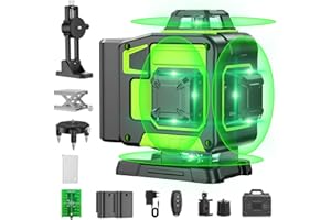 KARZU Niveau Laser Chantier Autonivelant 360° x 4, Lazer Niveaux 4D 16 Lignes Laser, Autonivellement et Mode Pulsé Extérieur, 2 x Batterie, Nivellement Automatique, Support Rotatif, Télécommande