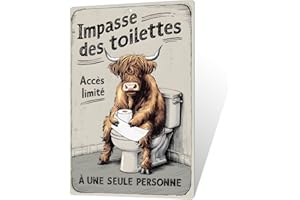 Putuo Decor Plaque Humour Toilettes – Impasse des Toilettes accès limité – Panneau WC Rigolo avec Vache écossaise