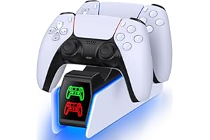 HELLCOOL PS5 Controller Ladestation, PS5 Ladestation für Dualsense Wireless/Edge Controller, Ladestation für PlayStation 5 Controller, Ladestation PS5 Zubehör mit 2-3 Std Schnelllade/Cooles RGB Licht