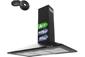 CIARRA CBCB9201 Klass A++ Spisfläkt 90 cm, 406 m³/h, 3 hastigheter, Svart | 60dB,LED-belysning, justerbar skorsten, återcirkulation eller frånluft, tvättbart aluminiumfettfilter, CBCF002X2 kolfilter.