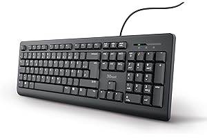 Trust Taro - Teclado con Cable, diseño alemán QWERTZ, Teclas silenciosas, a Prueba de Salpicaduras, Puerto USB, Longitud de Cable de 6 pies, Teclado de PC para computadora, Laptop, Mac, Windows,